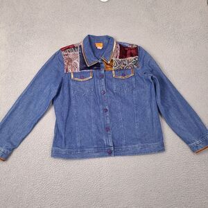 Hearts of Palm Denim Jacket Womens 10 Blue Button‎ Up Accent Fabrics